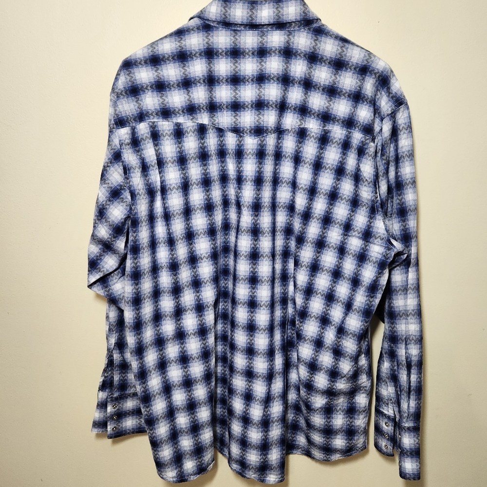 Wrangler western mens pearl snap button down plaid print shirt szxxl - Picture 2 of 12